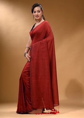 Red Pure Cotton Saree With Blouse Piece - Indian Silk House Agencies