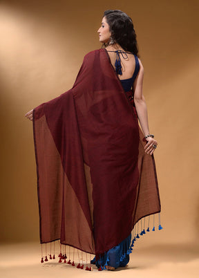 Maroon Pure Cotton Saree With Blouse Piece - Indian Silk House Agencies