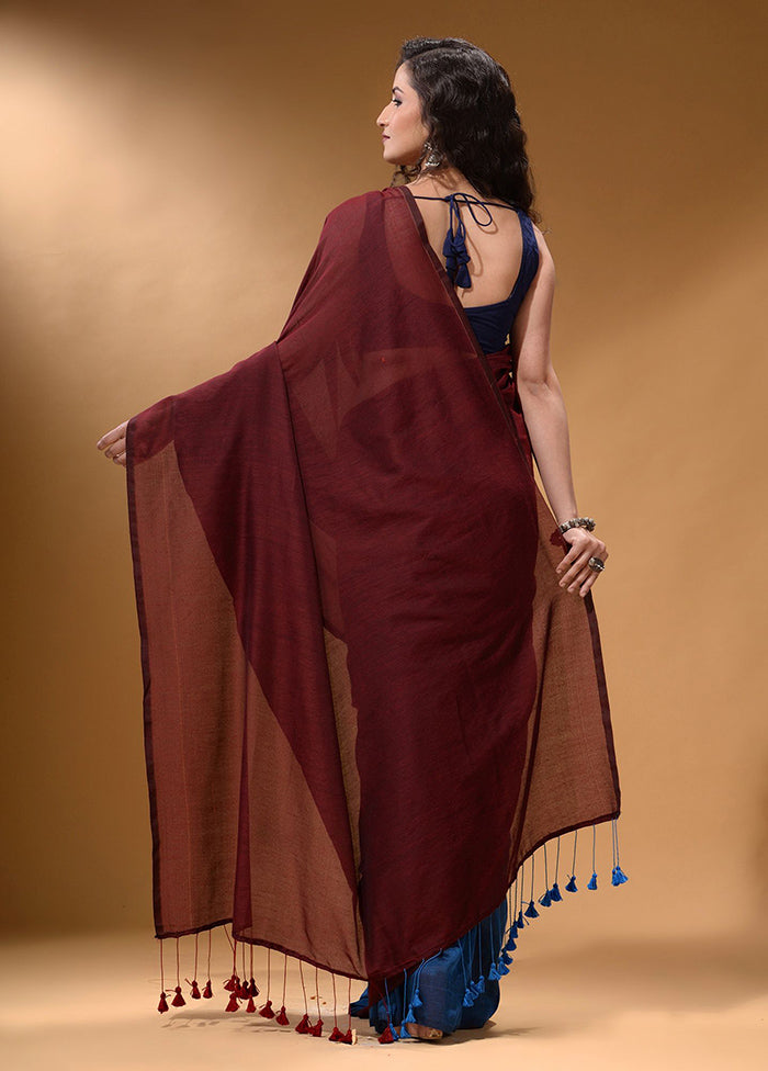 Maroon Pure Cotton Saree With Blouse Piece - Indian Silk House Agencies