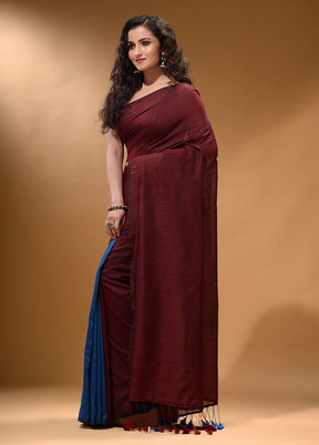 Maroon Pure Cotton Saree With Blouse Piece - Indian Silk House Agencies