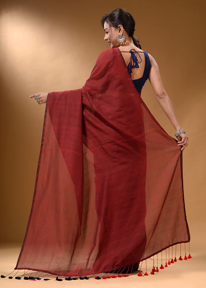 Red Pure Cotton Saree With Blouse Piece - Indian Silk House Agencies