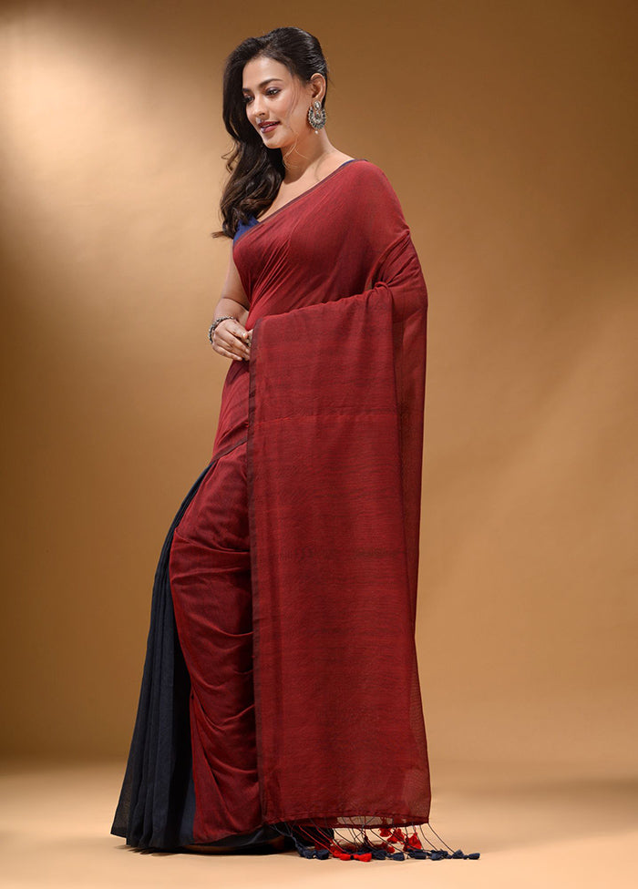 Red Pure Cotton Saree With Blouse Piece - Indian Silk House Agencies