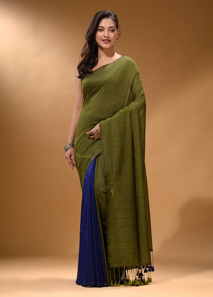 Green Pure Cotton Saree With Blouse Piece - Indian Silk House Agencies