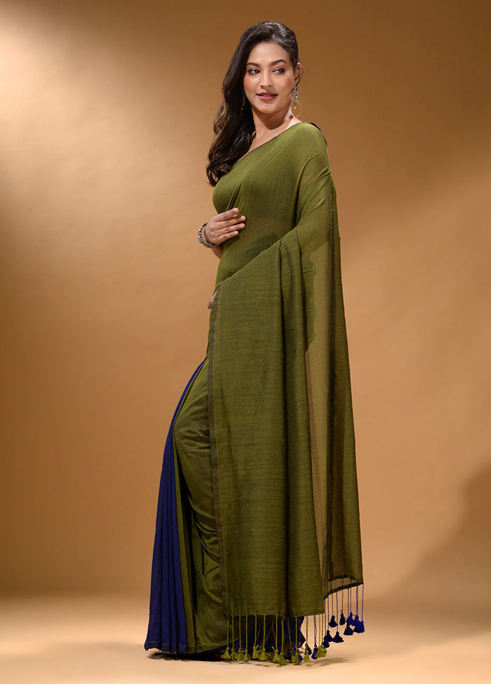 Green Pure Cotton Saree With Blouse Piece - Indian Silk House Agencies