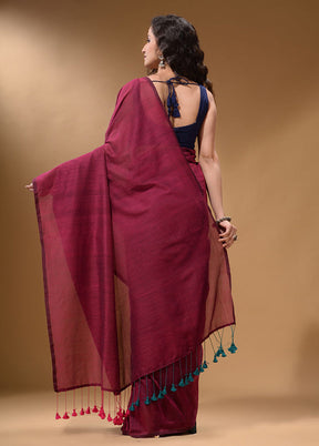 Fuchsia Pure Cotton Saree With Blouse Piece - Indian Silk House Agencies