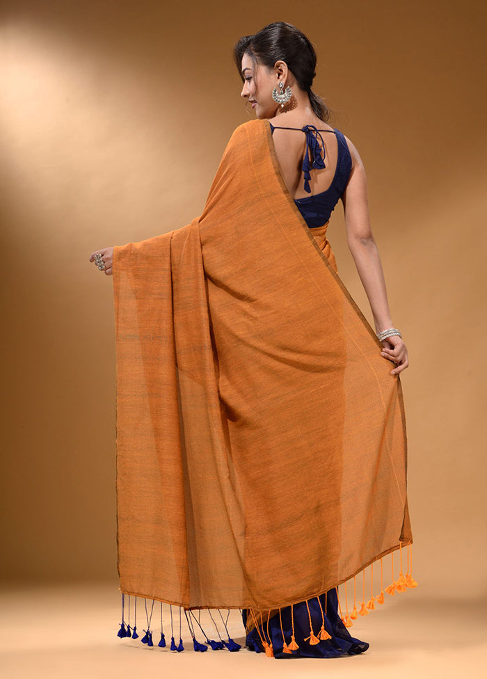 Mustard Pure Cotton Saree With Blouse Piece - Indian Silk House Agencies