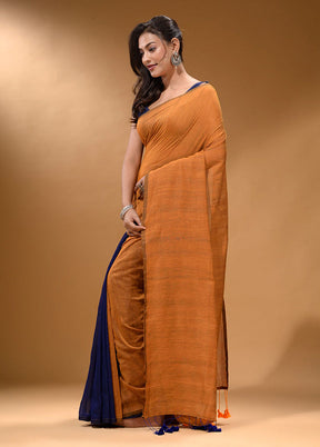 Mustard Pure Cotton Saree With Blouse Piece - Indian Silk House Agencies