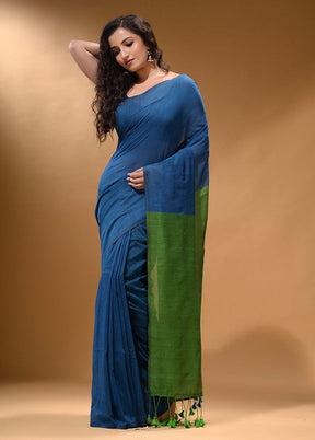 Blue Pure Cotton Saree With Blouse Piece - Indian Silk House Agencies