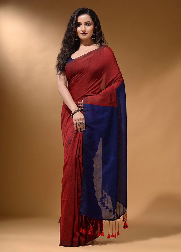 Red Pure Cotton Saree With Blouse Piece - Indian Silk House Agencies