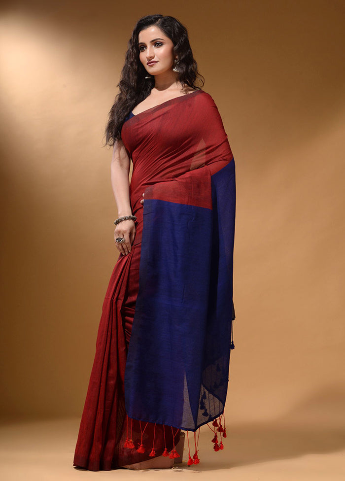 Red Pure Cotton Saree With Blouse Piece - Indian Silk House Agencies