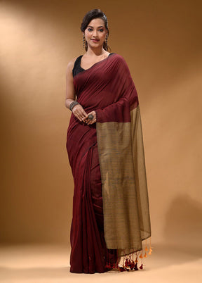 Maroon Pure Cotton Saree With Blouse Piece - Indian Silk House Agencies