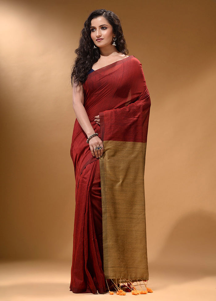 Red Pure Cotton Saree With Blouse Piece - Indian Silk House Agencies