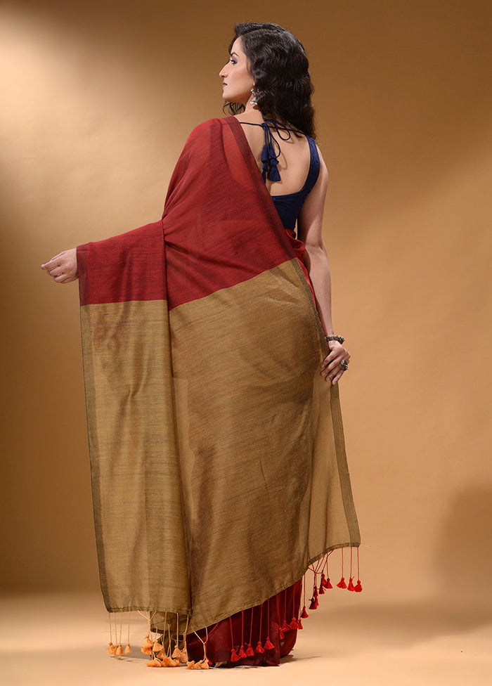 Red Pure Cotton Saree With Blouse Piece - Indian Silk House Agencies