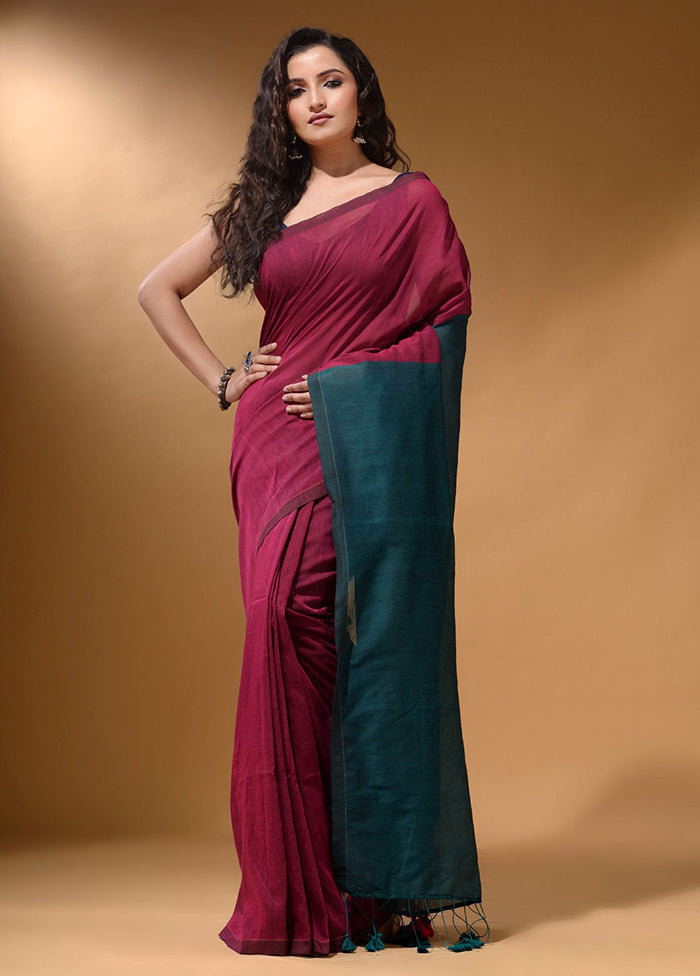 Magenta Pure Cotton Saree With Blouse Piece - Indian Silk House Agencies