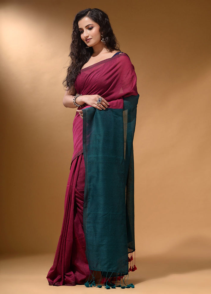 Magenta Pure Cotton Saree With Blouse Piece - Indian Silk House Agencies