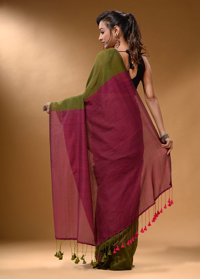 Moss Green Pure Cotton Saree With Blouse Piece - Indian Silk House Agencies