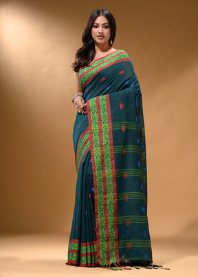 Teal Pure Cotton Saree With Blouse Piece - Indian Silk House Agencies