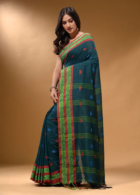 Teal Pure Cotton Saree With Blouse Piece - Indian Silk House Agencies