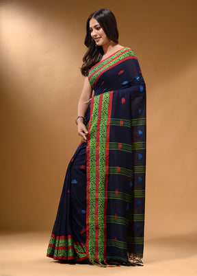 Navy Blue Pure Cotton Saree With Blouse Piece - Indian Silk House Agencies