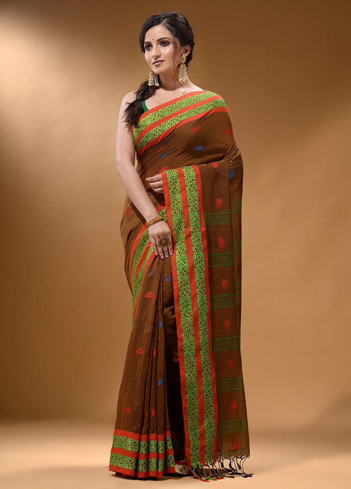 Dark Orange Pure Cotton Saree With Blouse Piece - Indian Silk House Agencies