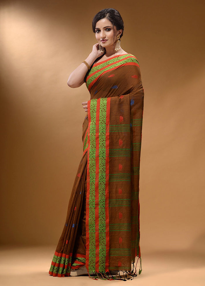 Dark Orange Pure Cotton Saree With Blouse Piece - Indian Silk House Agencies