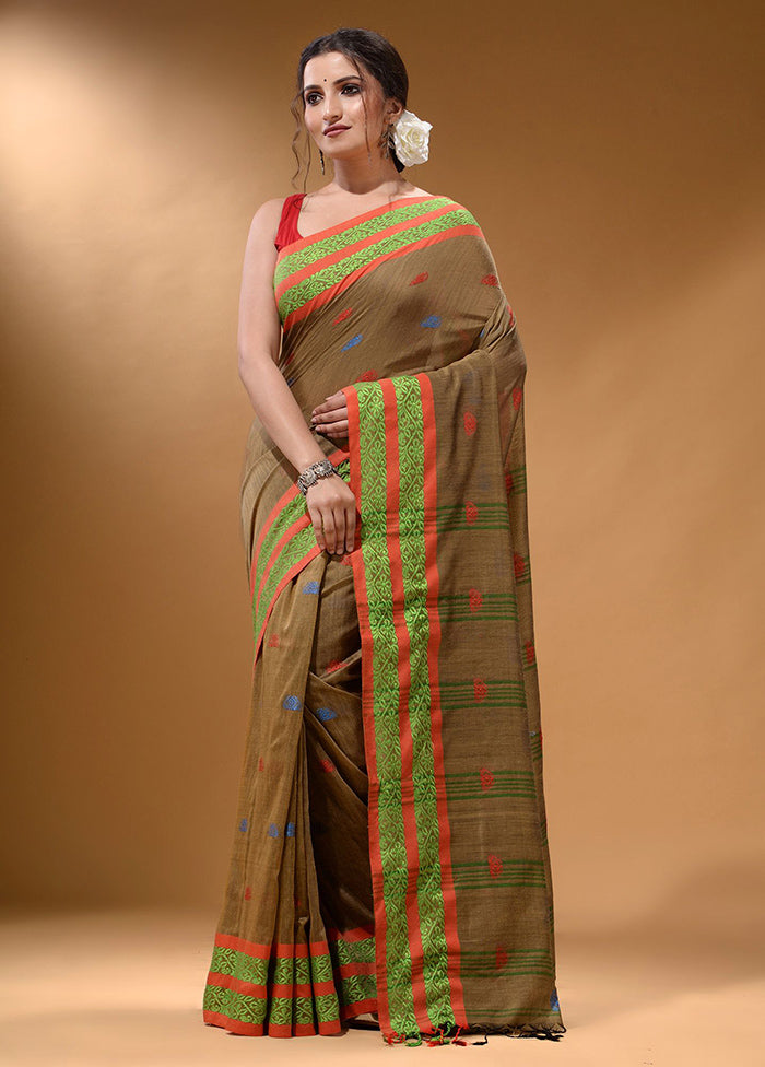 Beige Pure Cotton Saree With Blouse Piece - Indian Silk House Agencies