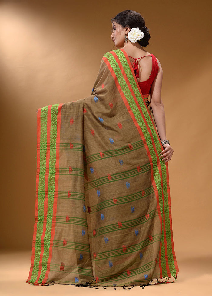 Beige Pure Cotton Saree With Blouse Piece - Indian Silk House Agencies