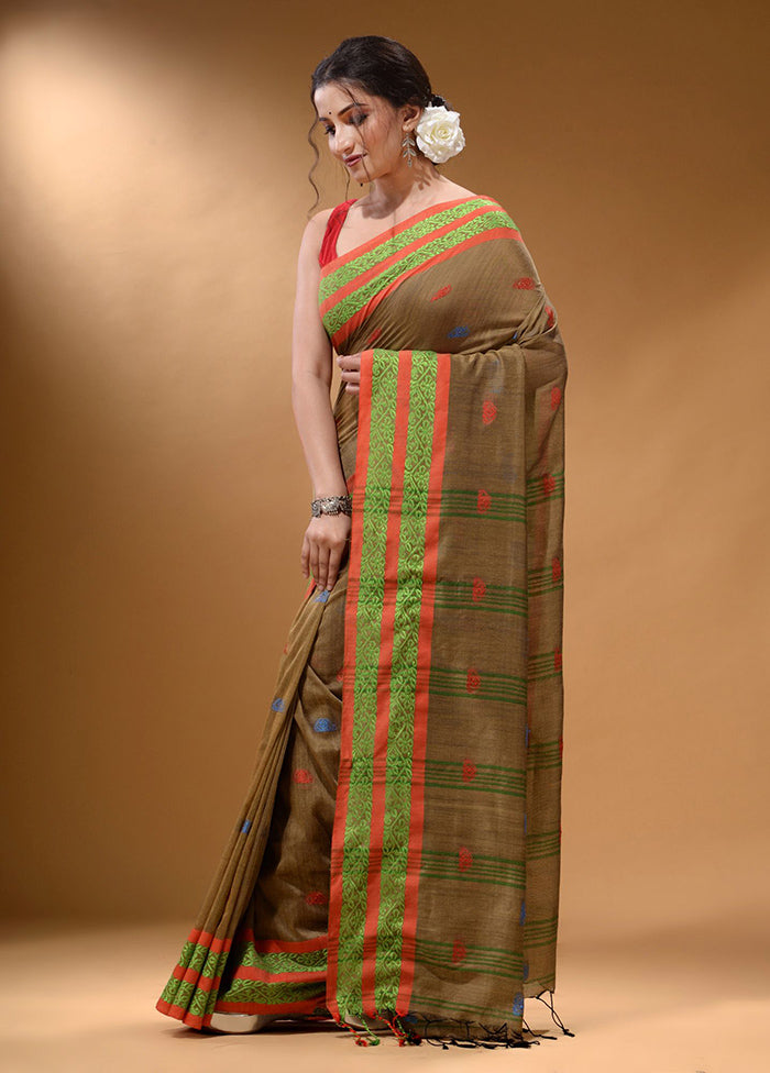 Beige Pure Cotton Saree With Blouse Piece - Indian Silk House Agencies