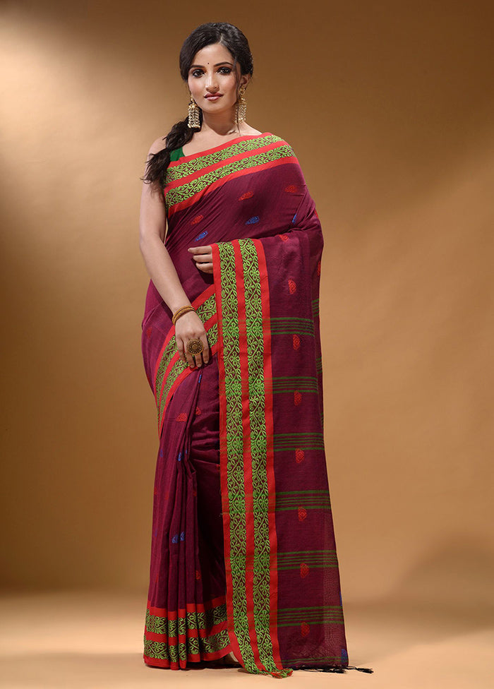 Magenta Pure Cotton Saree With Blouse Piece - Indian Silk House Agencies