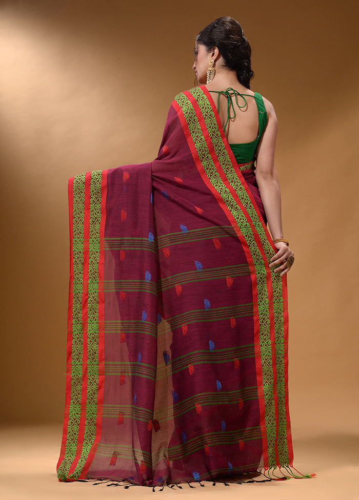 Magenta Pure Cotton Saree With Blouse Piece - Indian Silk House Agencies