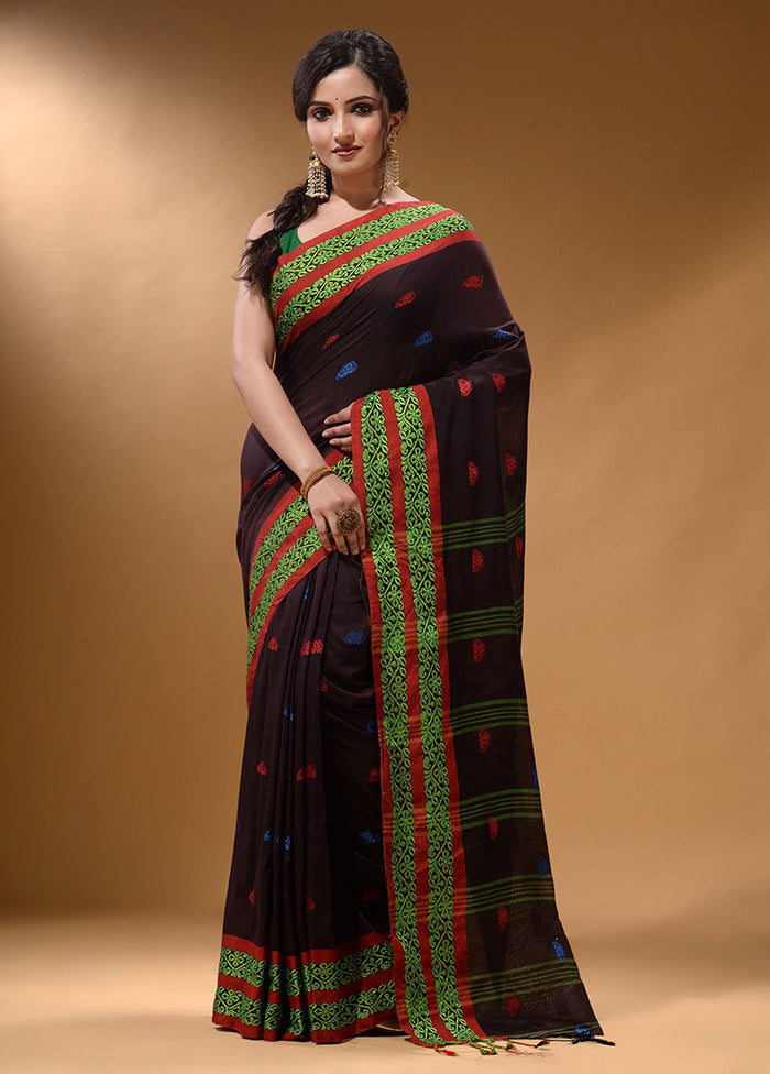 Dark Brown Pure Cotton Saree With Blouse Piece - Indian Silk House Agencies