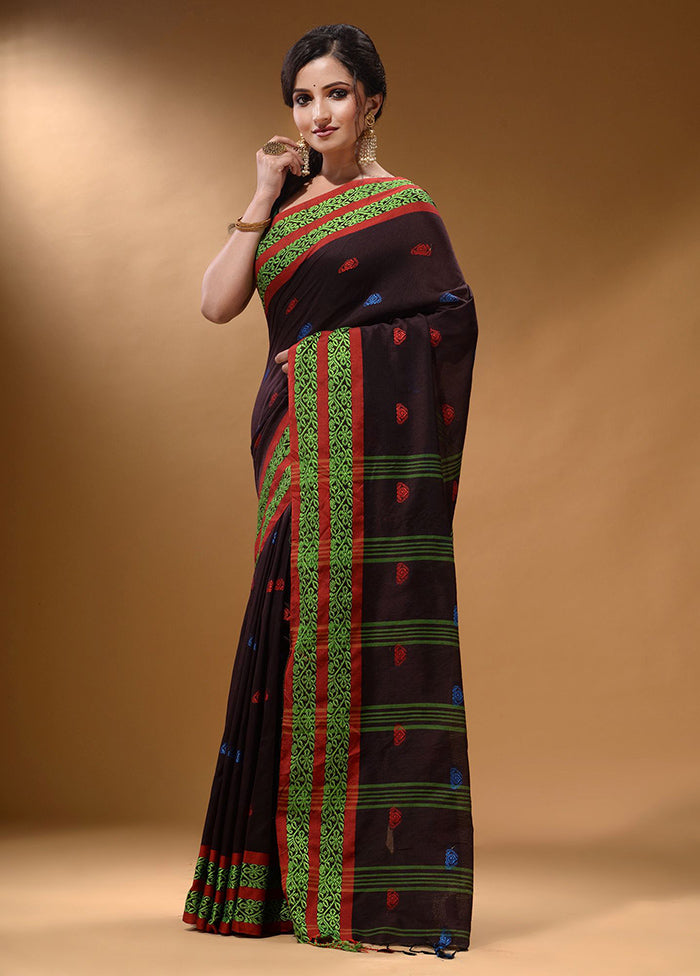 Dark Brown Pure Cotton Saree With Blouse Piece - Indian Silk House Agencies