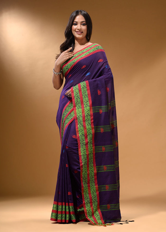 Purple Pure Cotton Saree With Blouse Piece - Indian Silk House Agencies