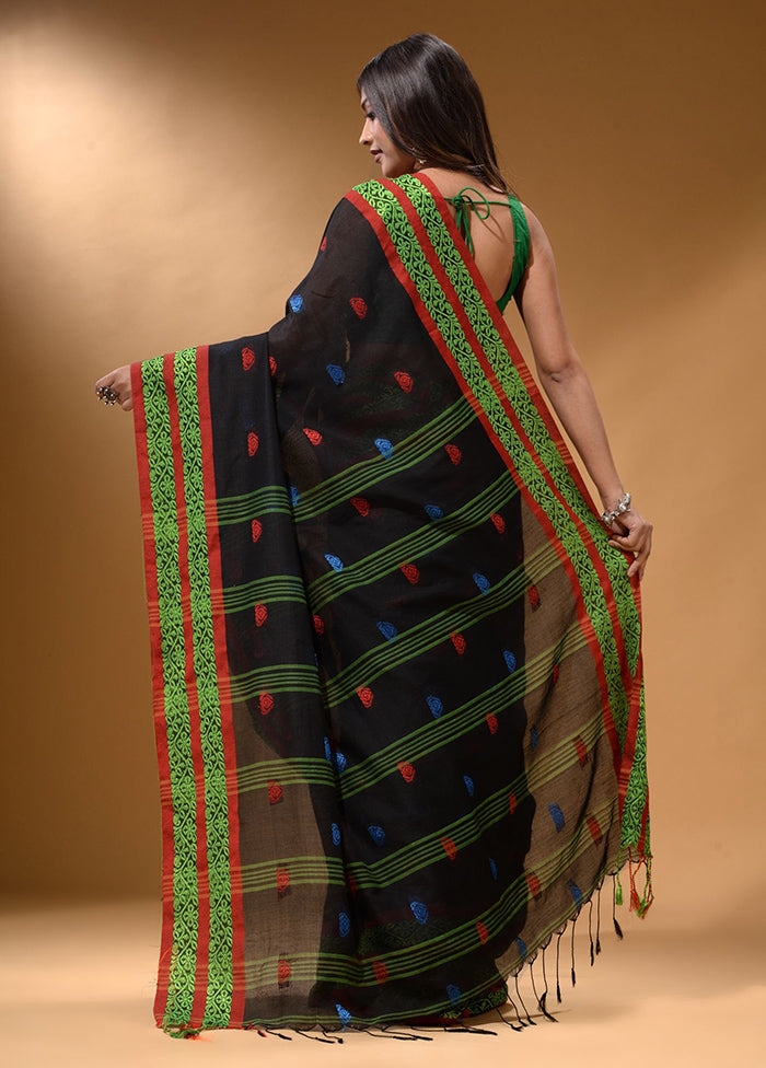 Black Pure Cotton Saree With Blouse Piece - Indian Silk House Agencies