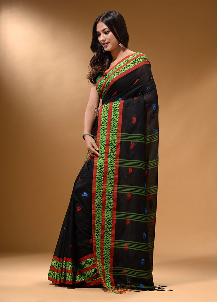 Black Pure Cotton Saree With Blouse Piece - Indian Silk House Agencies