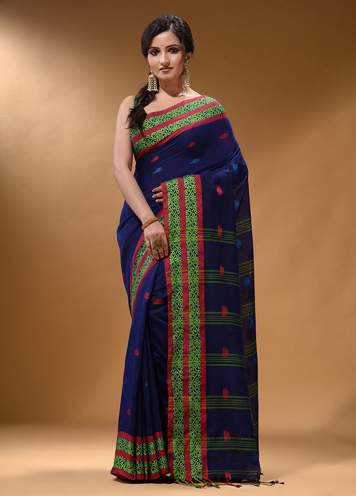 Royal Blue Pure Cotton Saree With Blouse Piece - Indian Silk House Agencies