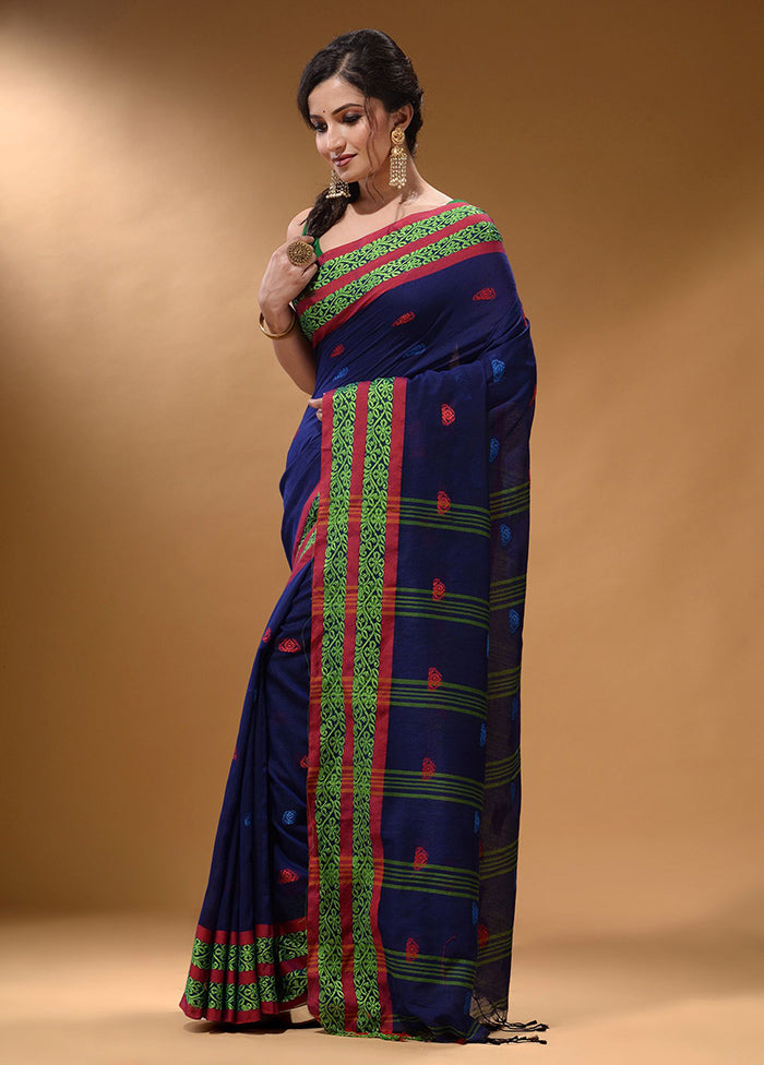 Royal Blue Pure Cotton Saree With Blouse Piece - Indian Silk House Agencies