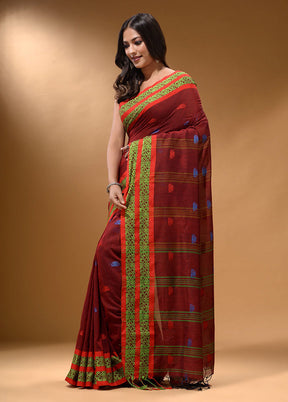 Brick Red Pure Cotton Saree With Blouse Piece - Indian Silk House Agencies