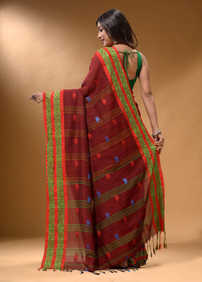 Brick Red Pure Cotton Saree With Blouse Piece - Indian Silk House Agencies