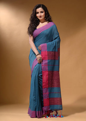 Blue Pure Cotton Saree With Blouse Piece - Indian Silk House Agencies