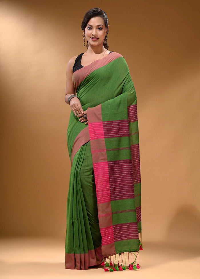 Green Pure Cotton Saree With Blouse Piece - Indian Silk House Agencies