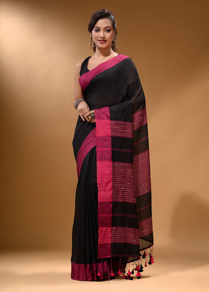 Black Pure Cotton Saree With Blouse Piece - Indian Silk House Agencies