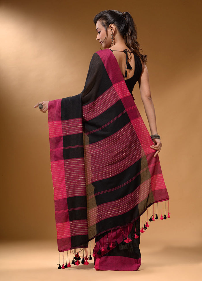 Black Pure Cotton Saree With Blouse Piece - Indian Silk House Agencies