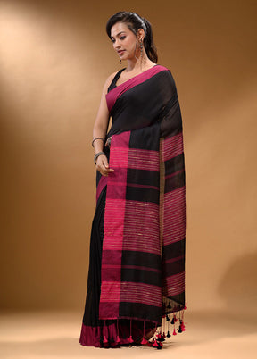 Black Pure Cotton Saree With Blouse Piece - Indian Silk House Agencies