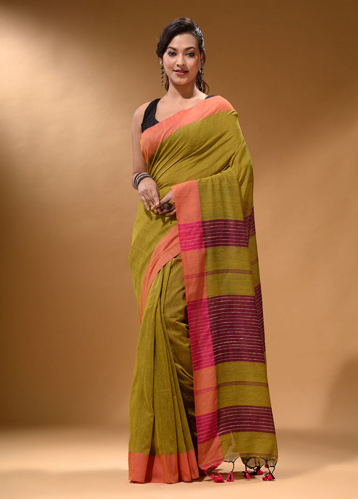 Mustard Pure Cotton Saree With Blouse Piece - Indian Silk House Agencies