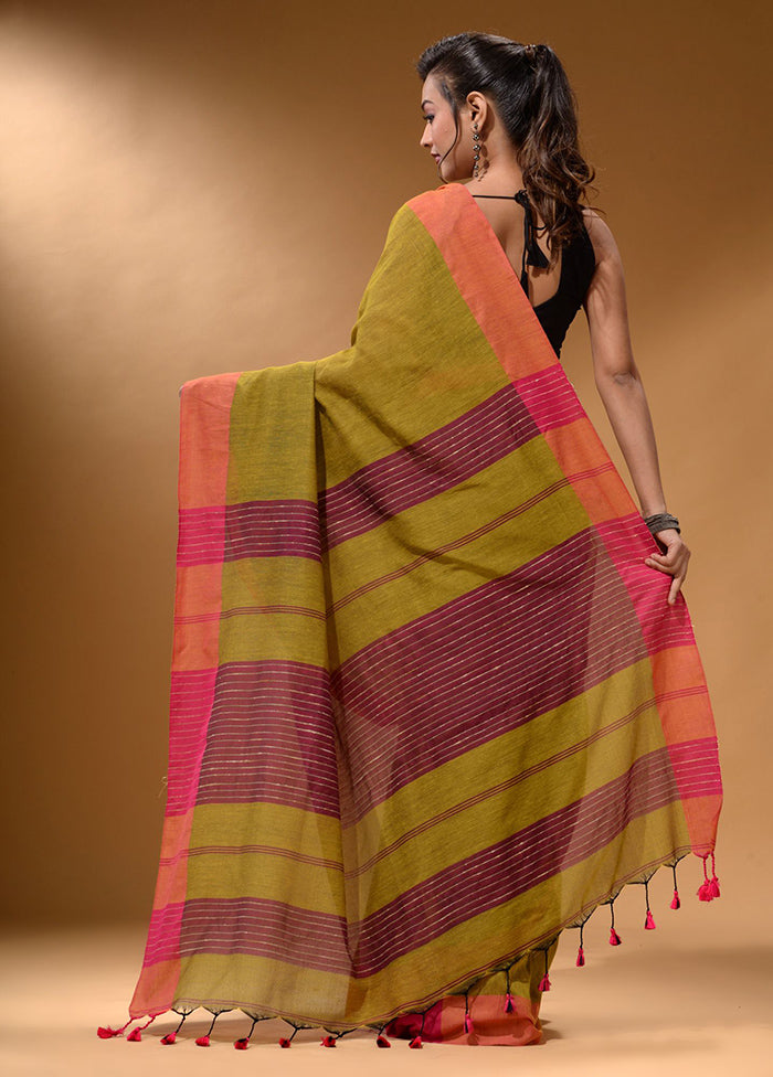 Mustard Pure Cotton Saree With Blouse Piece - Indian Silk House Agencies