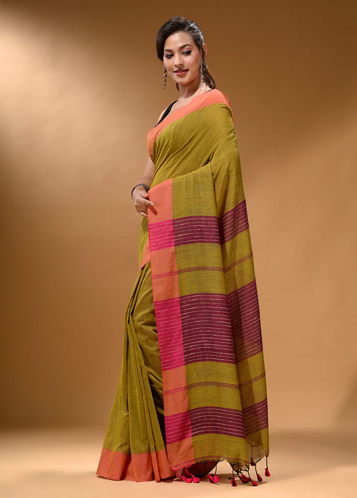 Mustard Pure Cotton Saree With Blouse Piece - Indian Silk House Agencies