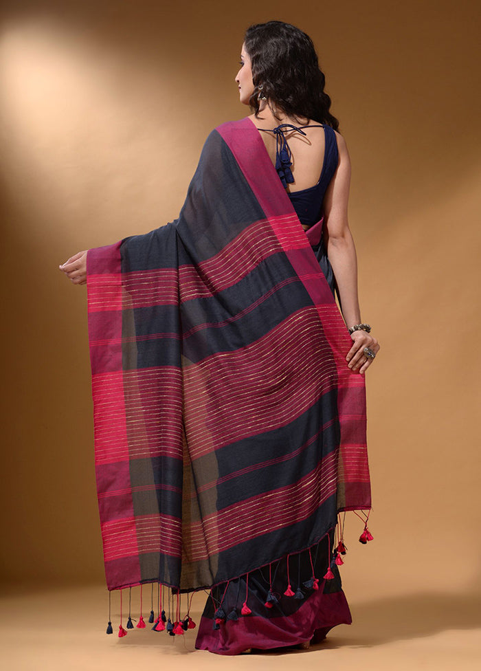 Black Pure Cotton Saree With Blouse Piece - Indian Silk House Agencies