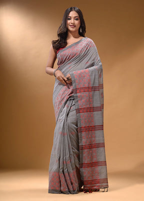 Grey Pure Cotton Saree With Blouse Piece - Indian Silk House Agencies