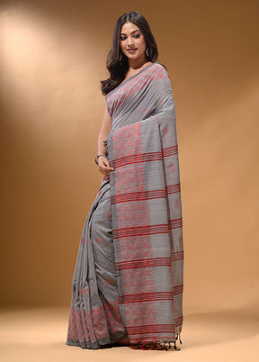 Grey Pure Cotton Saree With Blouse Piece - Indian Silk House Agencies